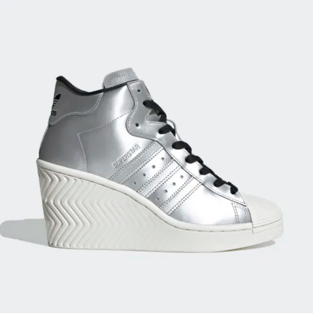 NWT adidas Originals Superstar Ellure Silver Wedge Shoes